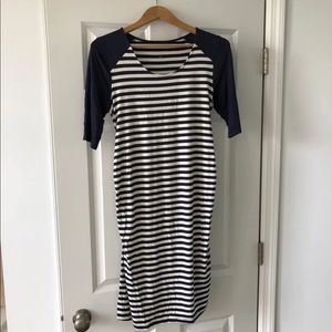Navy striped maternity dress